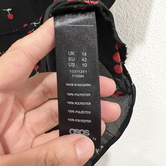 ASOS Wrap Thru Blouse Cherry Print US 10 Short Sleeve Pinup Girl Festival School - Picture 4 of 7